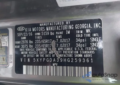 2017 Kia Sorento 2.4L Lx from USA, damaged, VIN 5XYPGDA39HG259361